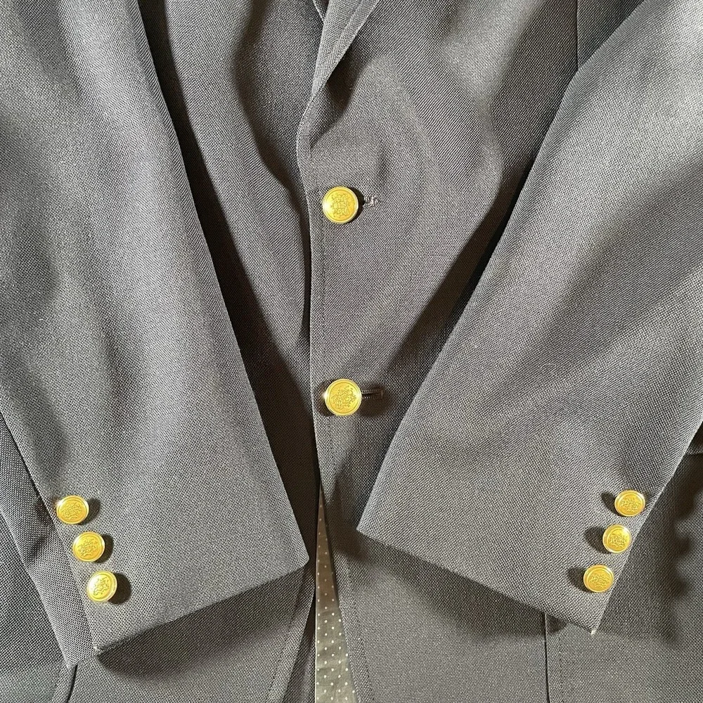 VTG Bronley Mens Navy Blue Blazer with Gold Buttons Renberg's Tulsa Quiet Luxury